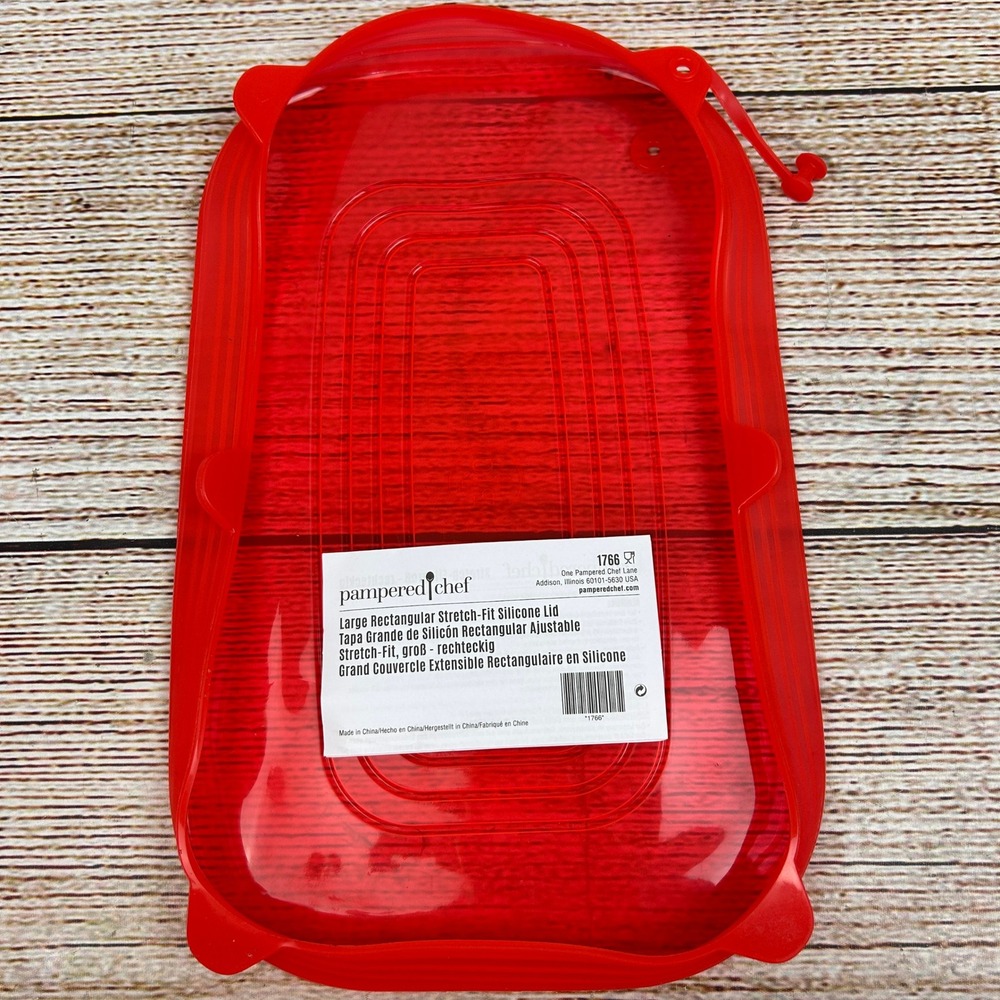 Pampered Chef Large Rectangular Stretch-Fit Silicone Lid Red 1766 Reusable